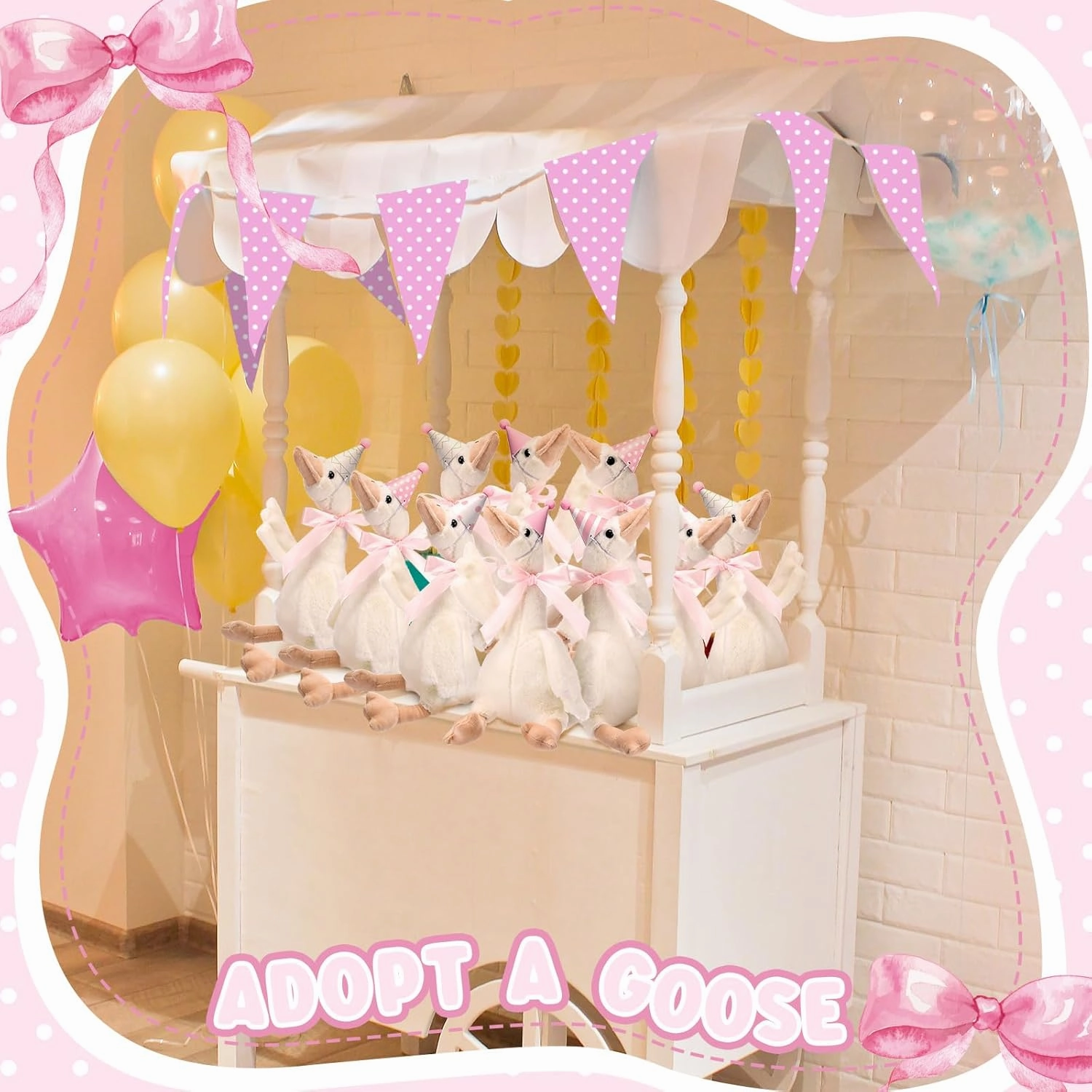 One Silly Goose Party Favors Stuffed Animal Plush Toy and Mini Birthday Party Hats with Ribbon Bow