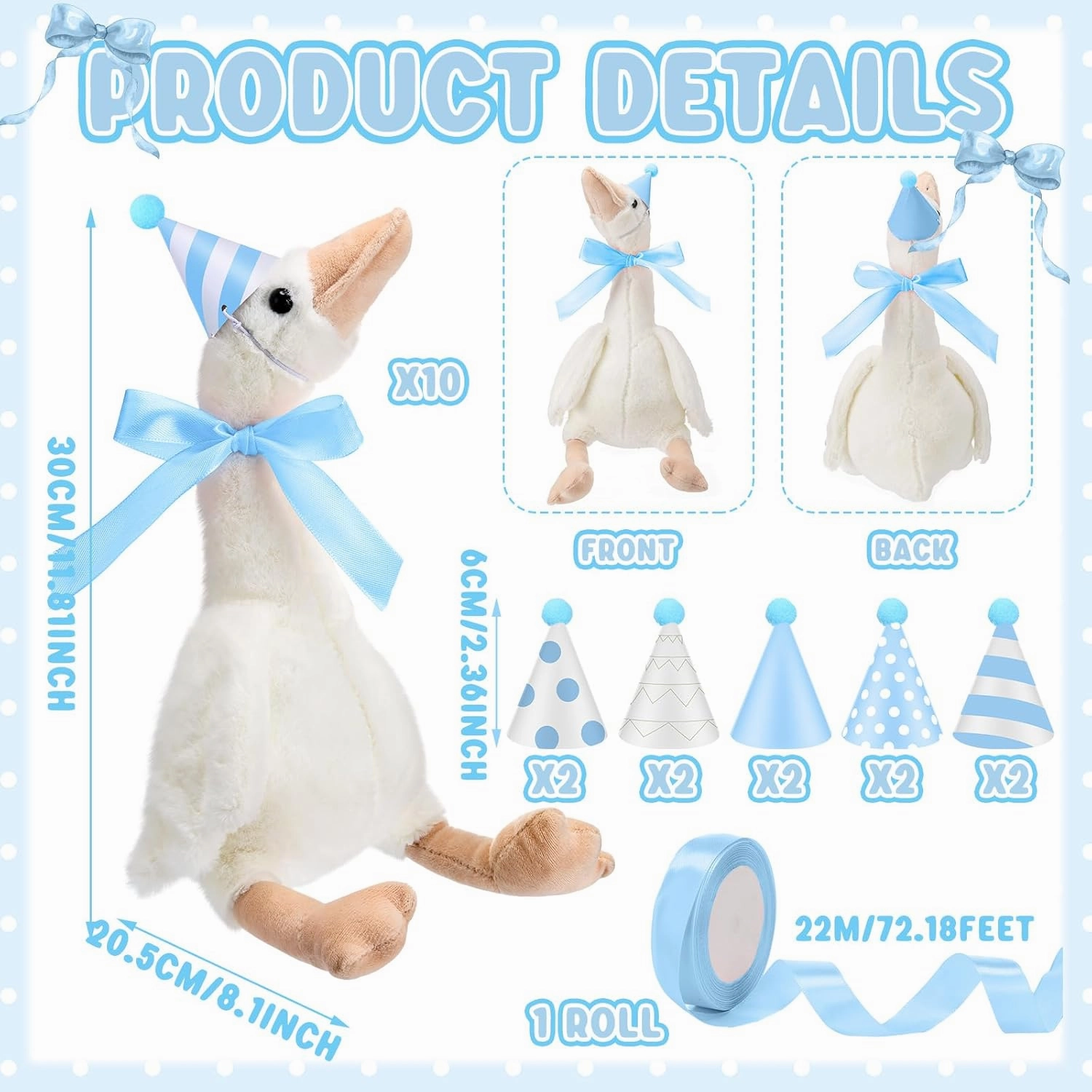 One Silly Goose Party Favors Stuffed Animal Plush Toy and Mini Birthday Party Hats with Ribbon Bow