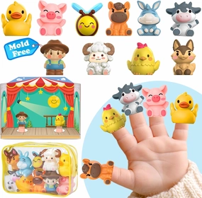 Oriate Animal Farm Finger Puppets, Bath Toys for Kids with Storage Bag, Toddler Toys for Story Time Stuffer with Performance Stage, Mold Free Travel Party Favors Easter Basket Stuffers 12m  10 Pcs