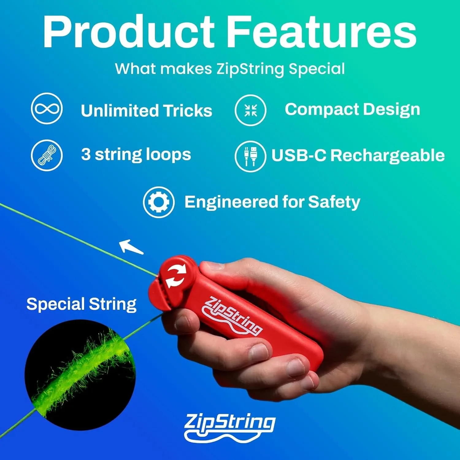 Original - As Seen on Shark Tank - Classic ZipString Rope Launcher Toy, Perfect for Kids & Adults - Fly a String Loop in The Air for Endless Tricks & Fun, Wonderment Awaits, Rock'it Red