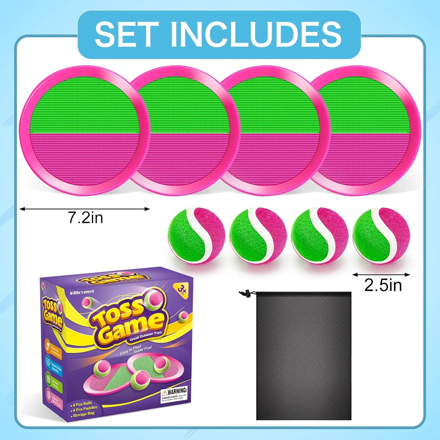 Outdoor Toys for Kids Ages 4-8, Toss Game Set for 3 4 5 6 7 8 -12 Year Old Boys Girls, Outside Catch Ball Toys for Pool, Beach, Yard - Toddlers Birthday Gifts Easter Basket Stuffers(4 Pink Paddles)