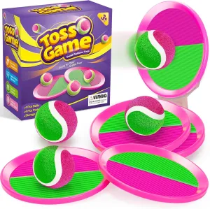 Outdoor Toys for Kids Ages 4-8, Toss Game Set for 3 4 5 6 7 8 -12 Year Old Boys Girls, Outside Catch Ball Toys for Pool, Beach, Yard - Toddlers Birthday Gifts Easter Basket Stuffers(4 Pink Paddles)