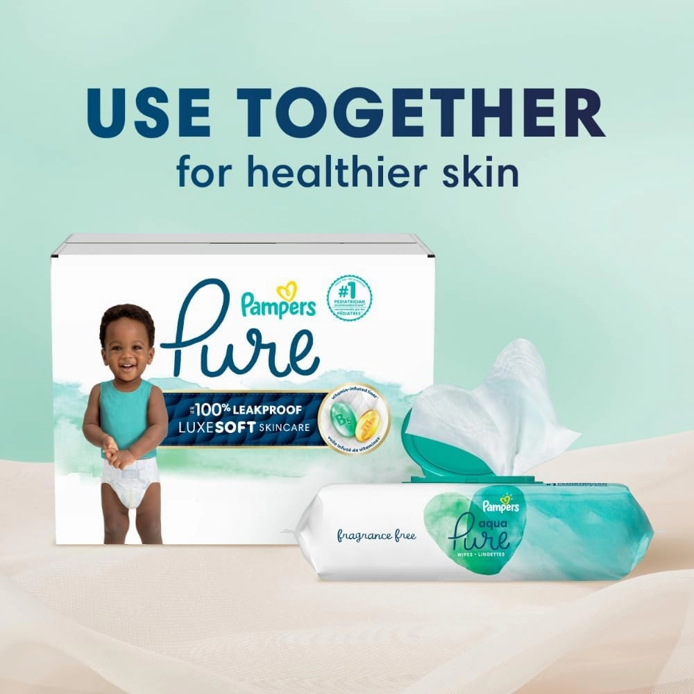 Pampers Baby Diapers - Pure Protection - Size 1, 132 Count, for up to 100% Leakproof, Premium Plant-based Skin Protection