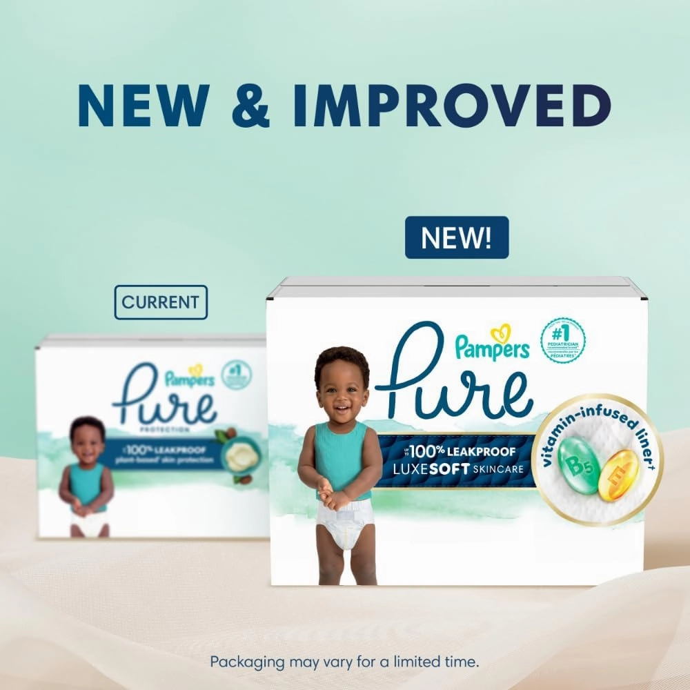 Pampers Baby Diapers - Pure Protection - Size 1, 132 Count, for up to 100% Leakproof, Premium Plant-based Skin Protection