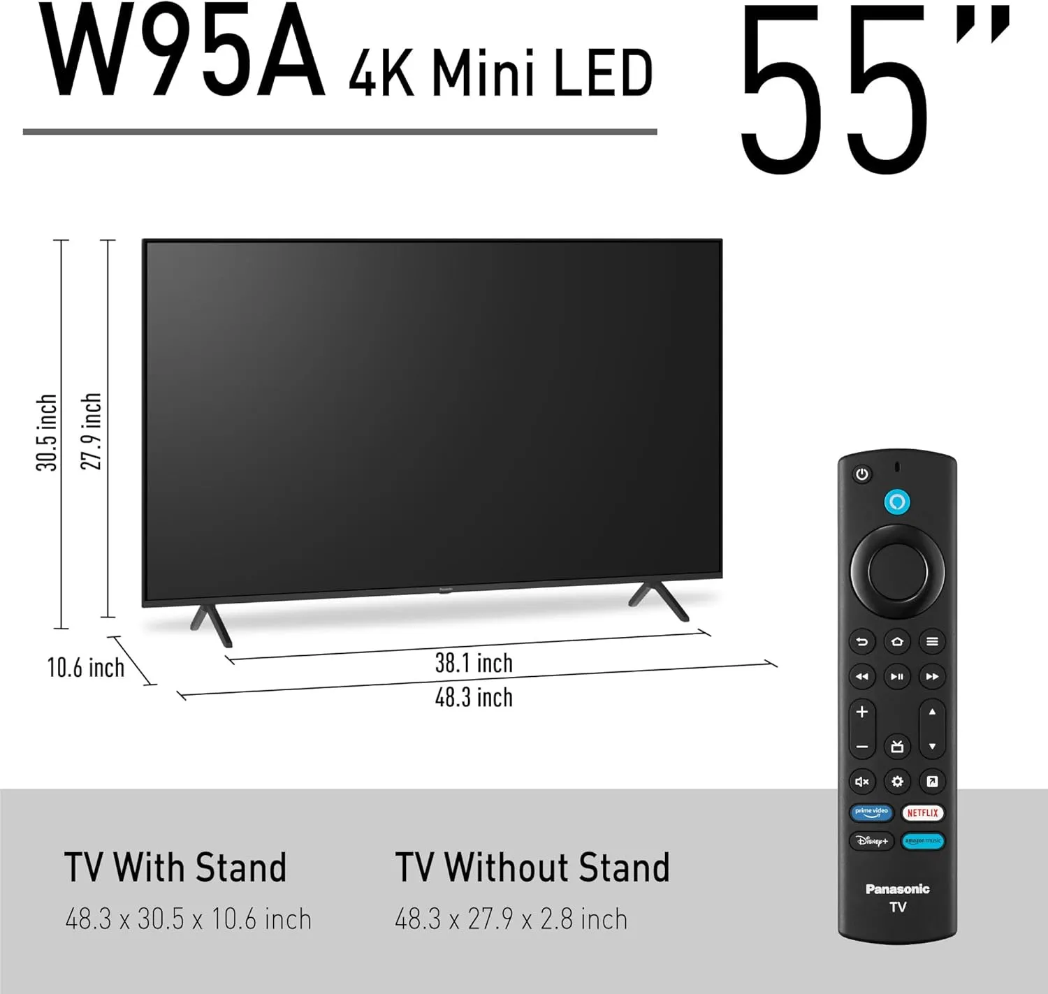 Panasonic W95 Series (2024 Model) 55-inch Mini LED 4K Ultra HD Smart Fire TV, Local Dimming, 144Hz Refresh Rate - 55W95AP