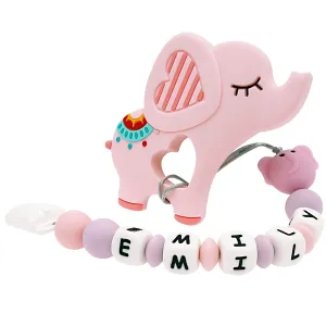 Panny & Mody Personalized Car Seat and Stroller Toys with Name, Customized Stroller Toy Clip with Name - Cute Elephant(Pink)