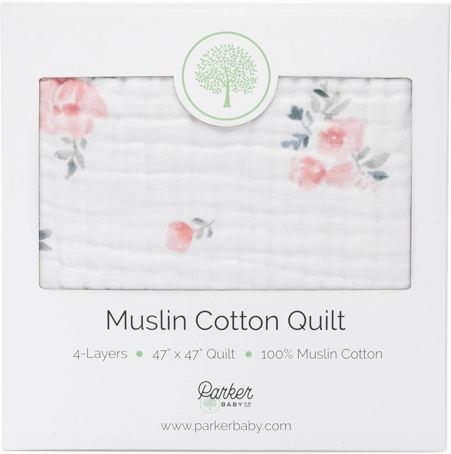 Parker Baby Muslin Blanket | 100% Soft Cotton Toddler Quilt & Baby Muslin Swaddle | Gender Neutral Design 47" x 47" Blanket