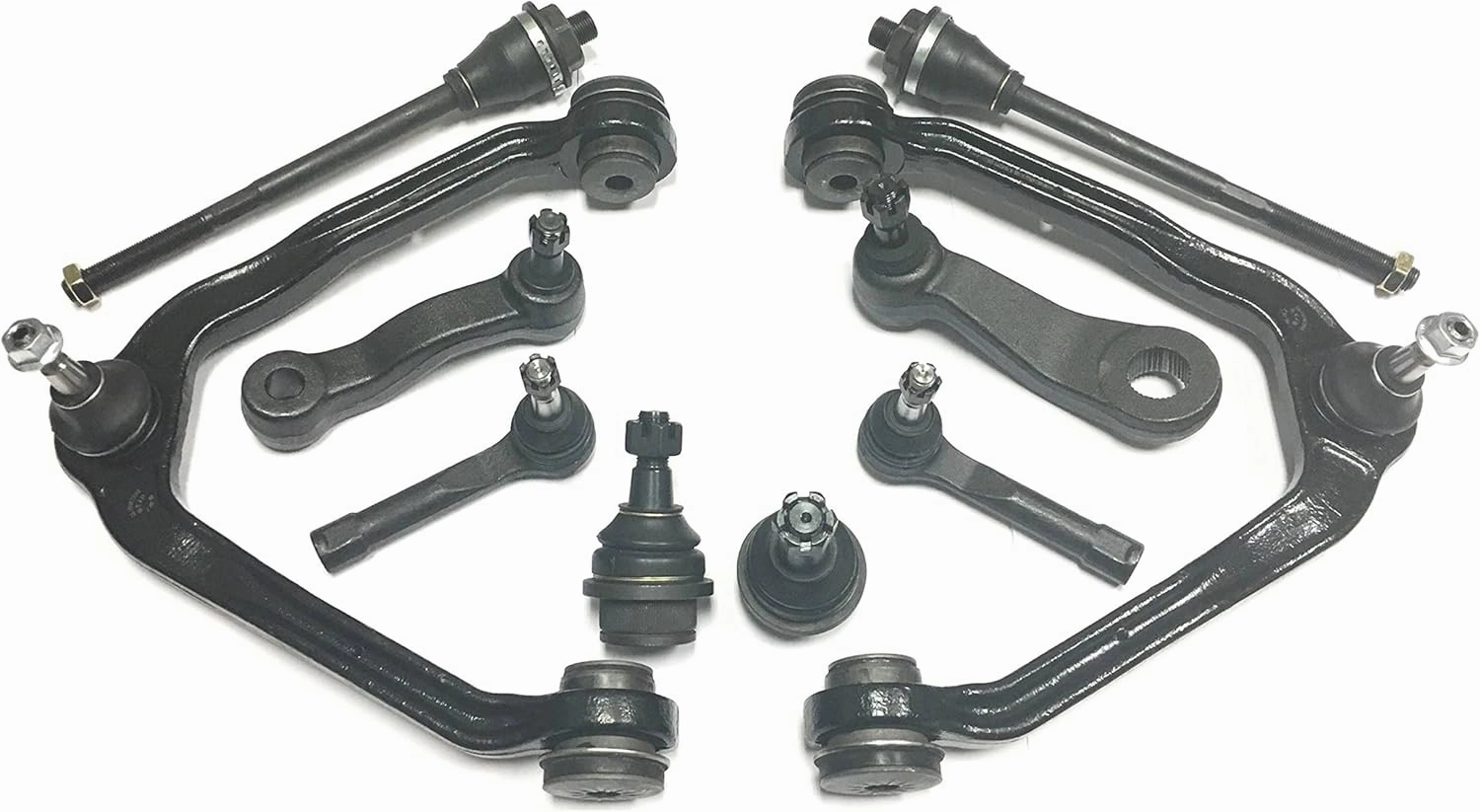 PartsW - 10 Pc Steering Suspension Kit For Cadillac Escalade/Chevy Avalanche, Silverado/GMC Sierra, Yukon/Inner & Outer Tie Rod Ends Idler & Pitman Arms Control Arms & Ball Joints