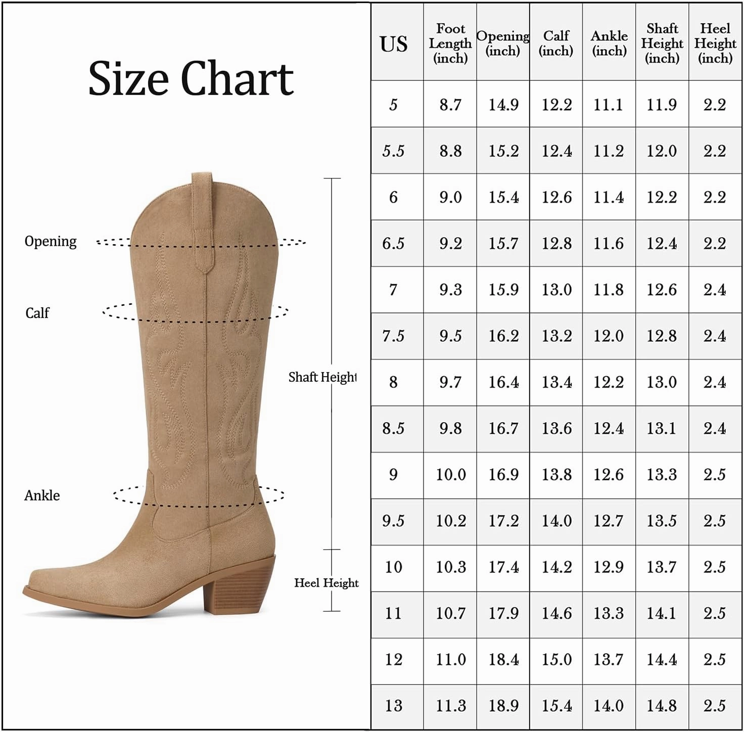 Pasuot Western Cowboy Boots for Women - Knee High Wide Calf Cowgirl Boots with Classic Embroidered, Slip On Pointed Toe Chunky Heel Fashion Retro Classic Pull On Tall Boot for Girls Ladies Fall Winter