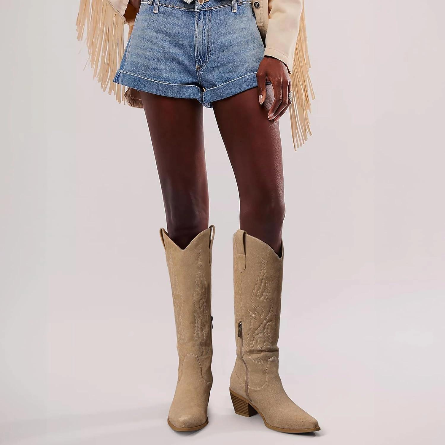 Pasuot Western Cowboy Boots for Women - Knee High Wide Calf Cowgirl Boots with Classic Embroidered, Slip On Pointed Toe Chunky Heel Fashion Retro Classic Pull On Tall Boot for Girls Ladies Fall Winter