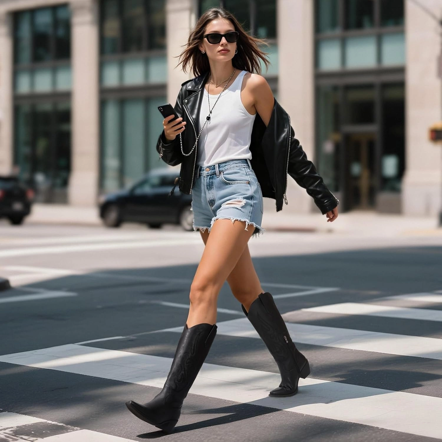 Pasuot Western Cowboy Boots for Women - Knee High Wide Calf Cowgirl Boots with Classic Embroidered, Slip On Pointed Toe Chunky Heel Fashion Retro Classic Pull On Tall Boot for Girls Ladies Fall Winter