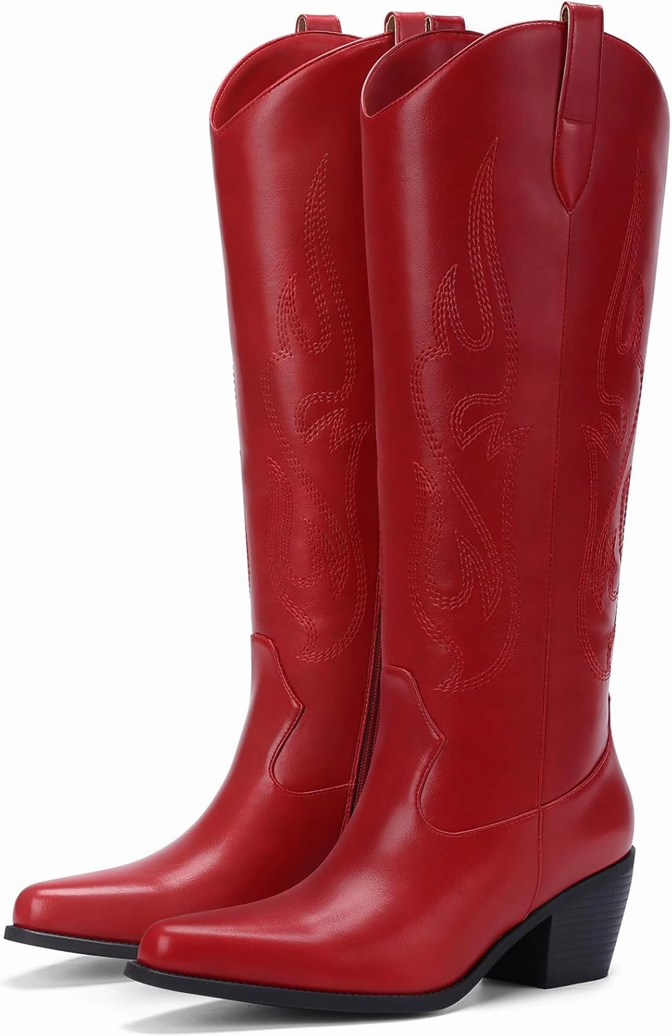Pasuot Western Cowboy Boots for Women - Knee High Wide Calf Cowgirl Boots with Classic Embroidered, Slip On Pointed Toe Chunky Heel Fashion Retro Classic Pull On Tall Boot for Girls Ladies Fall Winter
