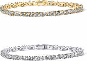PAVOI 14K Gold Plated 3mm Cubic Zirconia Classic Tennis Bracelet | Gold Bracelets for Women | Size 6.5-7.5 Inch