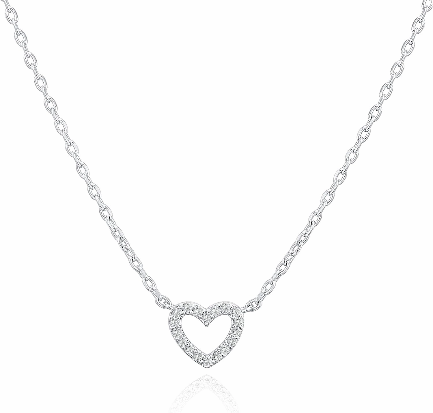 PAVOI 14K Gold Plated Cubic Zirconia Heart Necklace | Cute Dainty Love Pendant Necklaces for Women