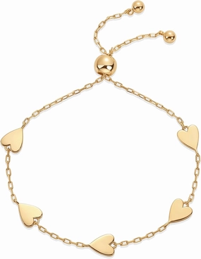 PAVOI 14K Gold Plated Matching Heart Charms Solitaire Bracelet Set for Women | Adjustable Love Friendship Two Bracelet Pack