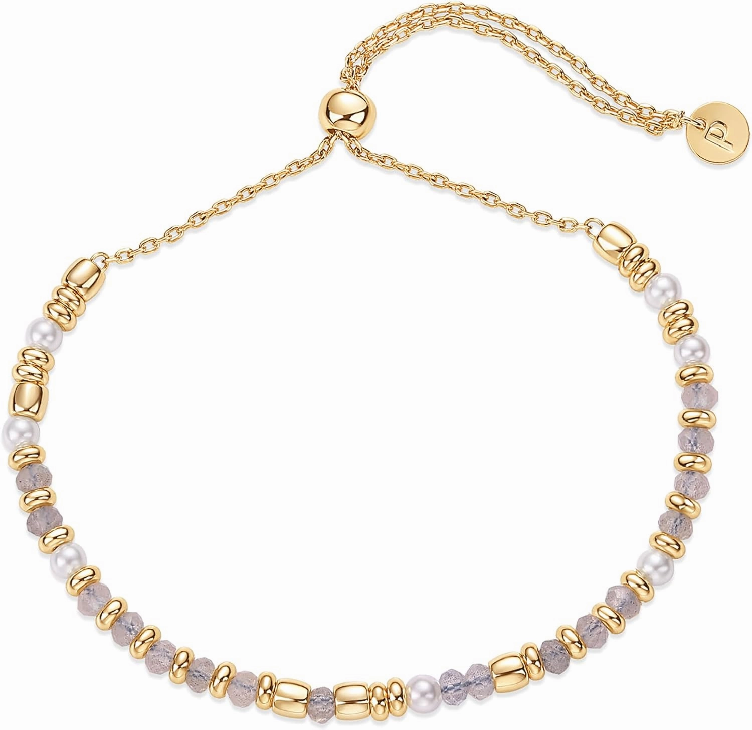PAVOI 14K Yellow Gold Plated Beaded Enamel and Gemstones Bracelets for Women | Colored Boho Festival Adjustable Slider Bracelet | Freshwater Pearls Rose Jade Amazonite Sodalite Labradorite Beads