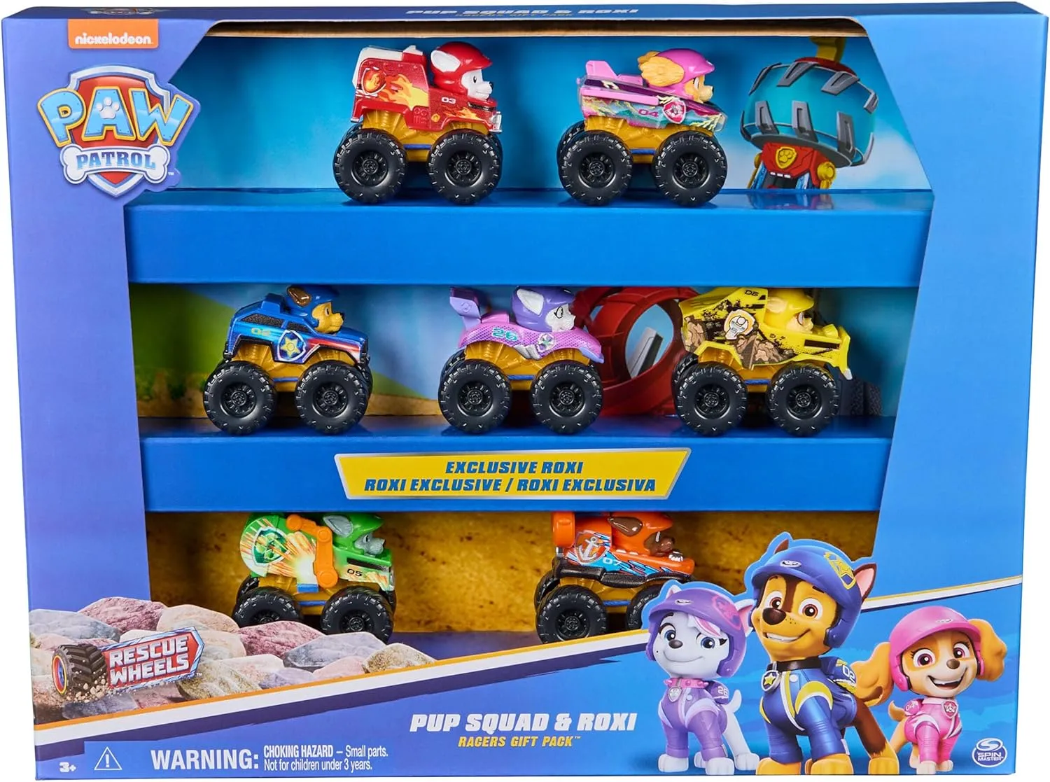 PAW Patrol: Rescue Wheels, 7-Piece Pup Squad Racers Gift Set, with Exclusive Roxi Toy for Boys and Girls 3 Years Old