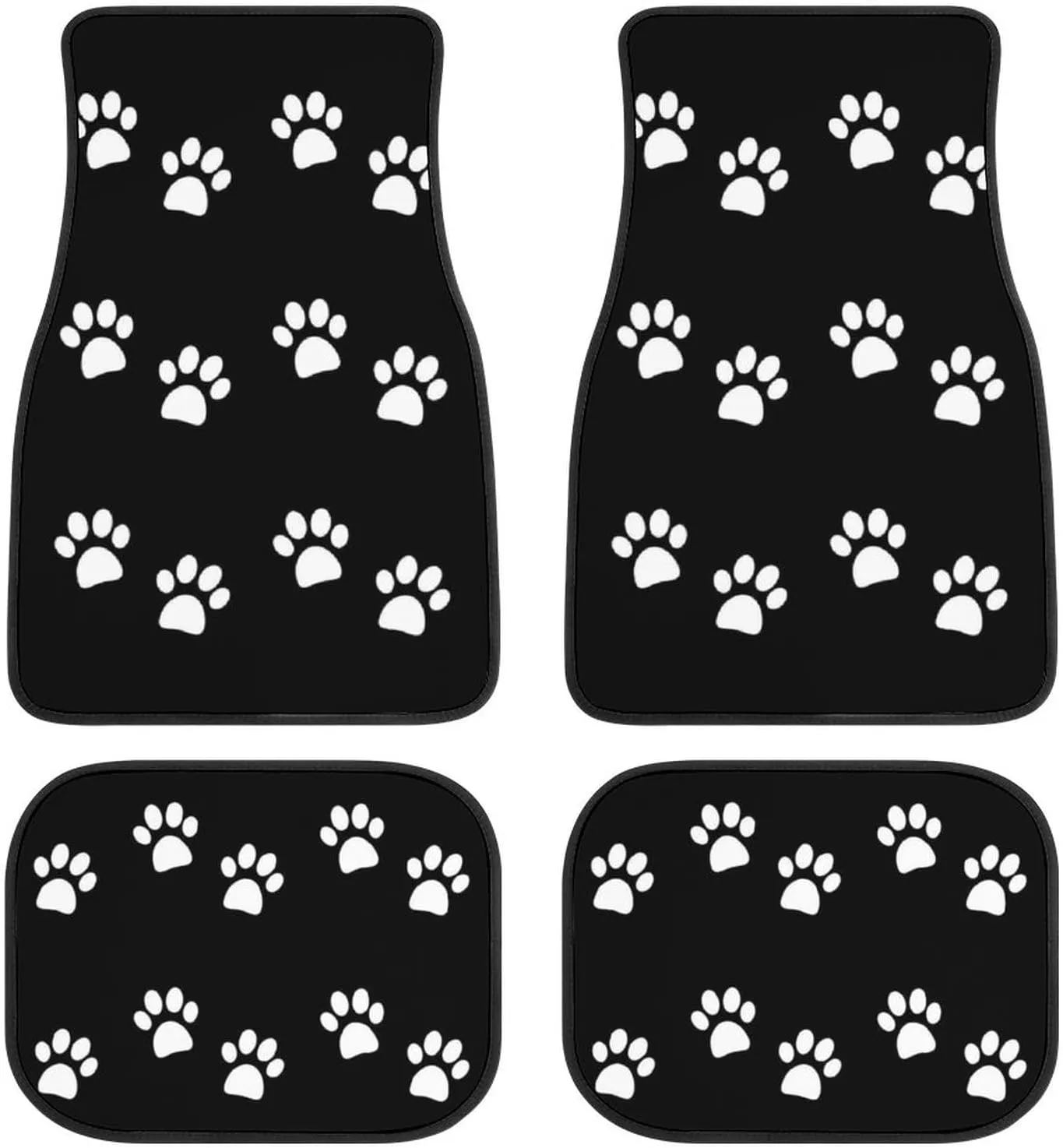 Paws Set of 4, Cute White Puppy Paws Print Animal Foot Prints Vehicle Front Rear Carpets Mats Decorative Floor Rugs Non-Slip Auto Accessories Universal Fit for Car SUV Van Truck