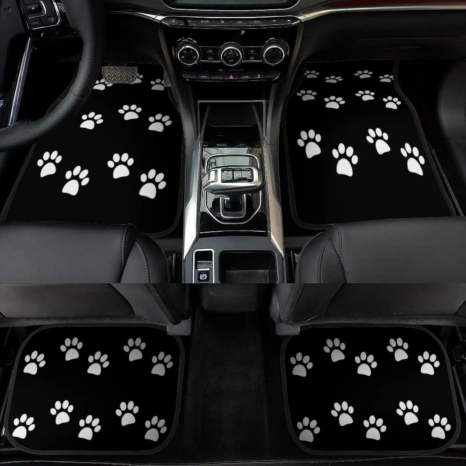 Paws Set of 4, Cute White Puppy Paws Print Animal Foot Prints Vehicle Front Rear Carpets Mats Decorative Floor Rugs Non-Slip Auto Accessories Universal Fit for Car SUV Van Truck