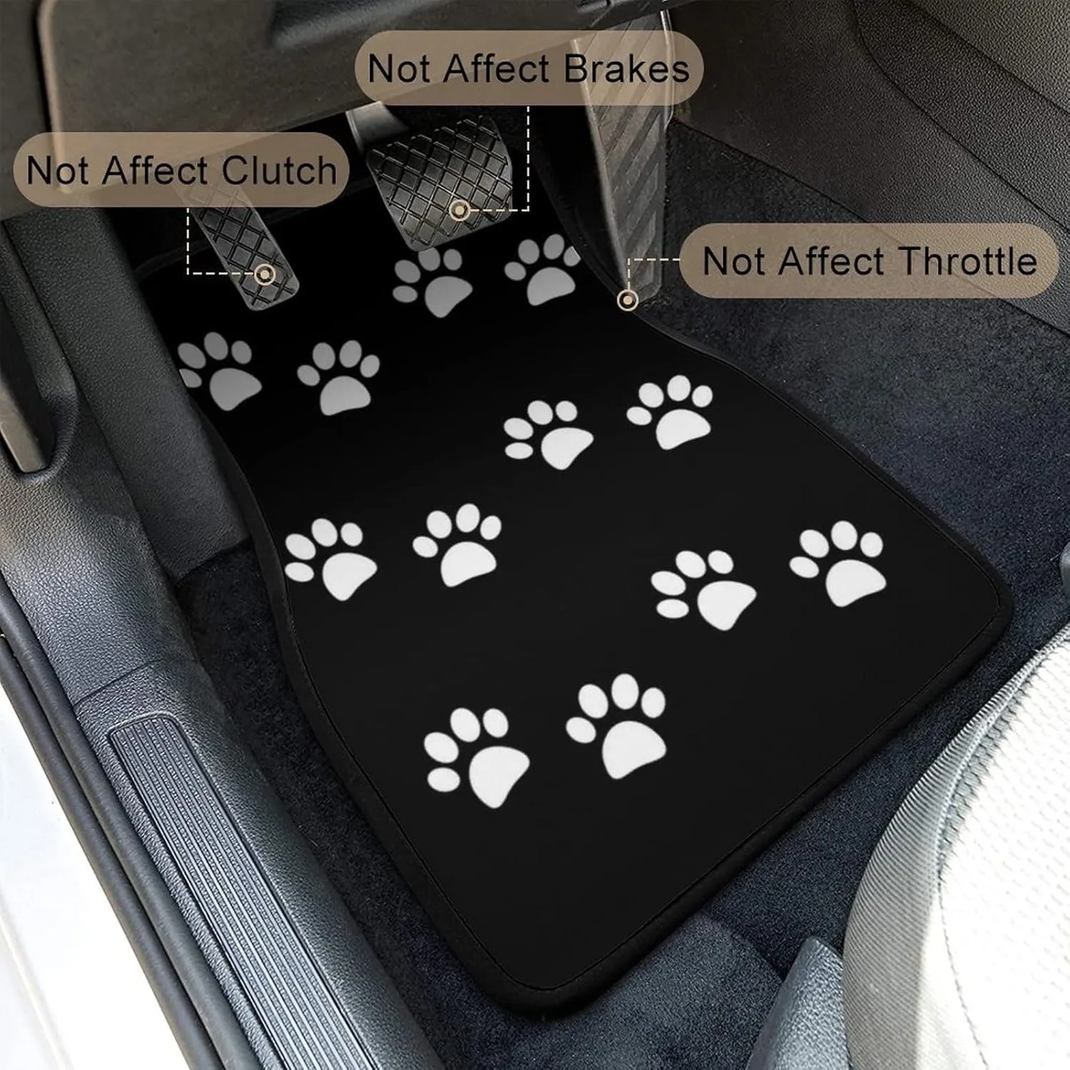 Paws Set of 4, Cute White Puppy Paws Print Animal Foot Prints Vehicle Front Rear Carpets Mats Decorative Floor Rugs Non-Slip Auto Accessories Universal Fit for Car SUV Van Truck