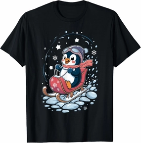 Penguin Snow Sledding Winter Cute Animal Sleigh Sled T-Shirt