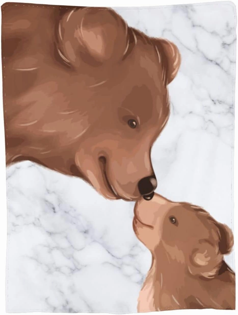 Perinsto Cute Bear Mother and Child Kissing Family Throw Blanket Ultra Soft Warm All Season Decorative Fleece Blankets for Bed Chair Car Sofa Couch Bedroom 50"X40"