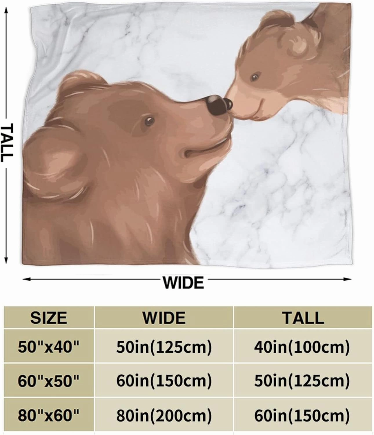 Perinsto Cute Bear Mother and Child Kissing Family Throw Blanket Ultra Soft Warm All Season Decorative Fleece Blankets for Bed Chair Car Sofa Couch Bedroom 50"X40"