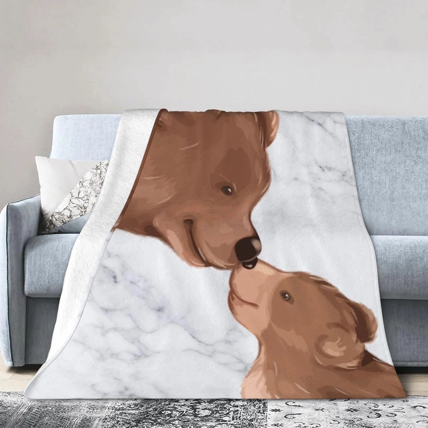 Perinsto Cute Bear Mother and Child Kissing Family Throw Blanket Ultra Soft Warm All Season Decorative Fleece Blankets for Bed Chair Car Sofa Couch Bedroom 50"X40"