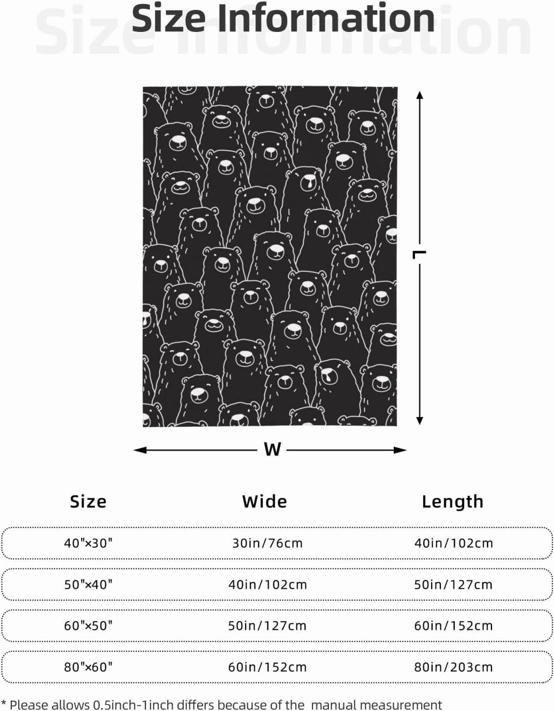 Perinsto Cute Bears Black Background Throw Blanket Ultra Soft Warm All Season Decorative Fleece Blankets for Bed Chair Car Sofa Couch Bedroom 50"X40"