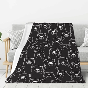 Perinsto Cute Bears Black Background Throw Blanket Ultra Soft Warm All Season Decorative Fleece Blankets for Bed Chair Car Sofa Couch Bedroom 50"X40"