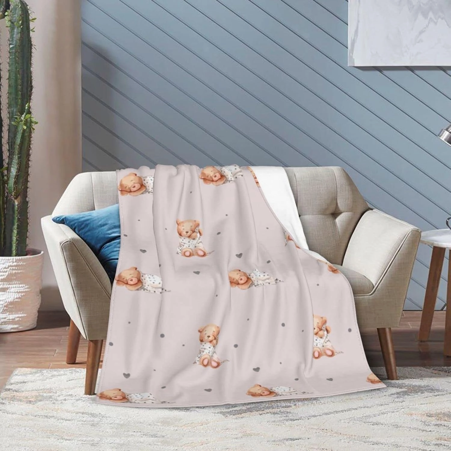 Perinsto Cute Bears Throw Blanket Ultra Soft Warm All Season Decorative Fleece Blankets for Bed Chair Car Sofa Couch Bedroom 60"X50"