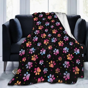 Perinsto Cute Dog Paws and Animal Footprints Throw Blanket Ultra Soft Warm All Season Decorative Fleece Blankets for Bed Chair Car Sofa Couch Bedroom 60"X50"