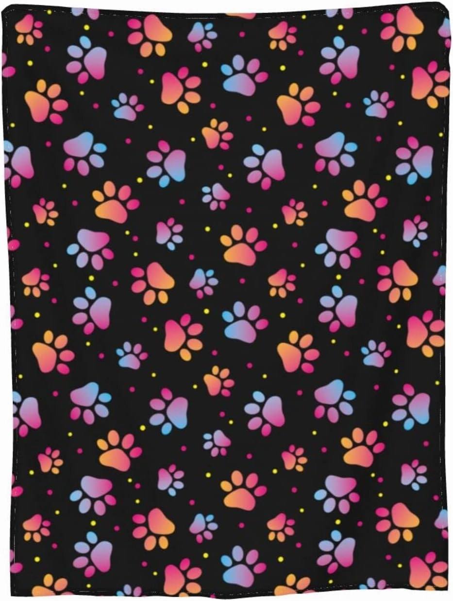 Perinsto Cute Dog Paws and Animal Footprints Throw Blanket Ultra Soft Warm All Season Decorative Fleece Blankets for Bed Chair Car Sofa Couch Bedroom 60"X50"