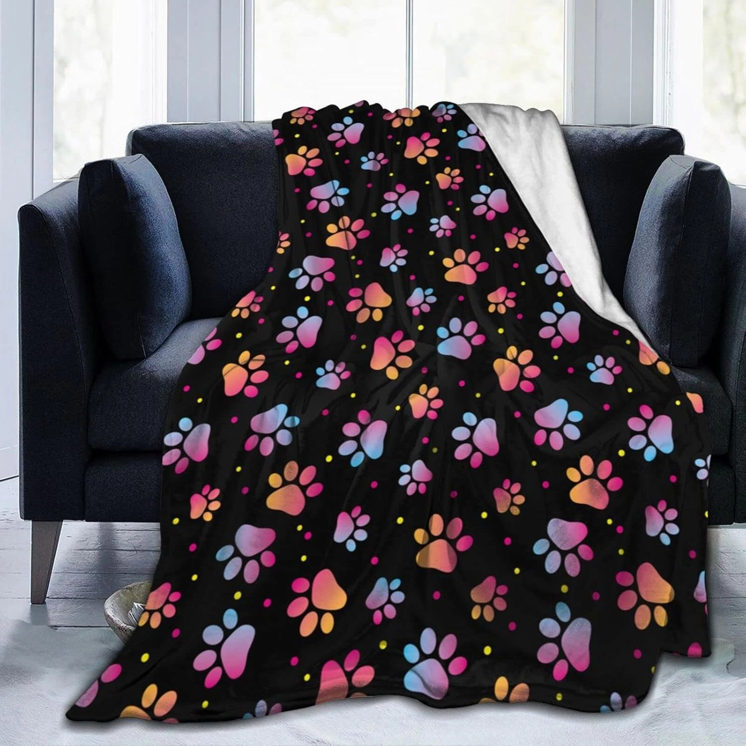 Perinsto Cute Dog Paws and Animal Footprints Throw Blanket Ultra Soft Warm All Season Decorative Fleece Blankets for Bed Chair Car Sofa Couch Bedroom 60"X50"