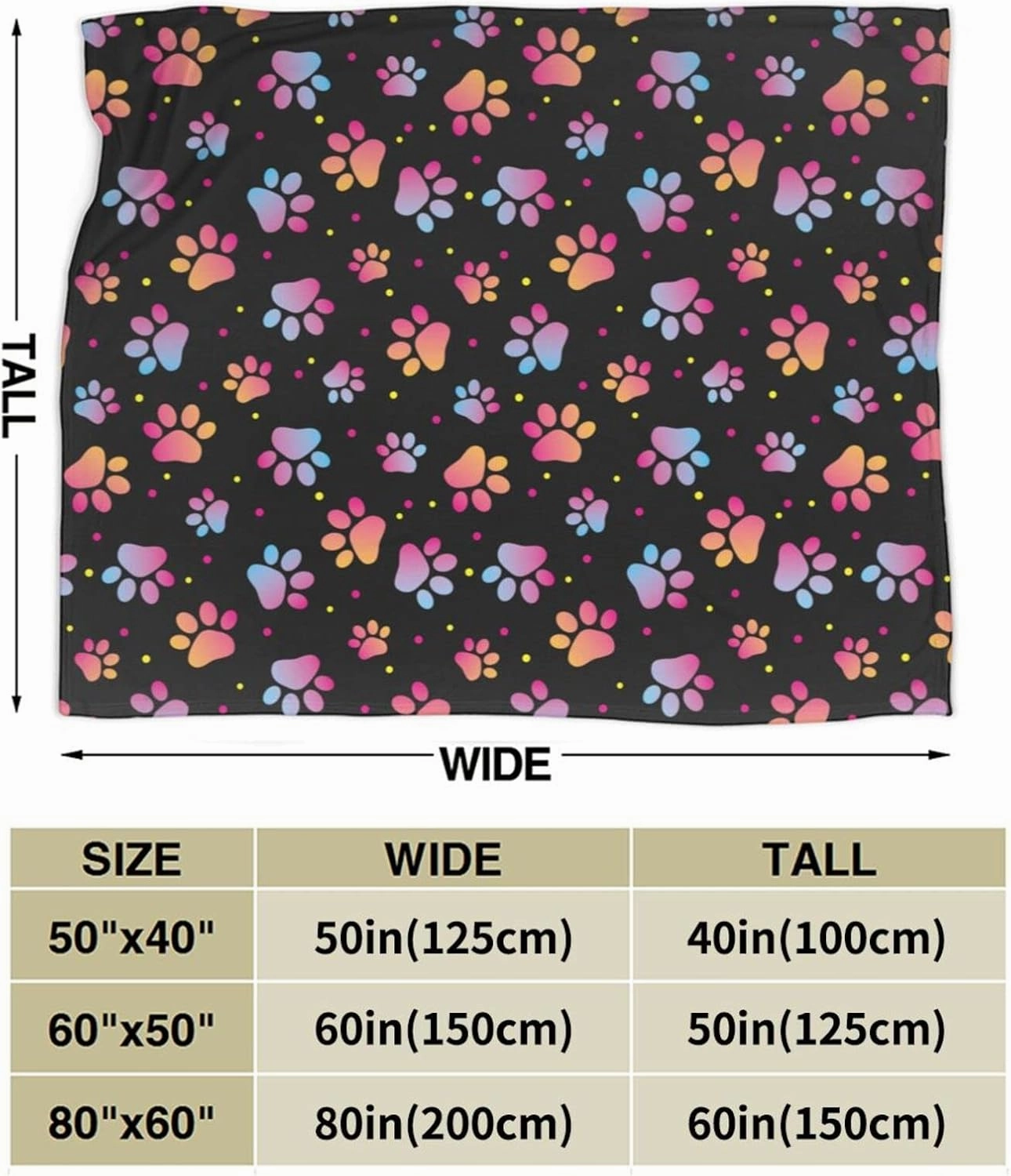 Perinsto Cute Dog Paws and Animal Footprints Throw Blanket Ultra Soft Warm All Season Decorative Fleece Blankets for Bed Chair Car Sofa Couch Bedroom 60"X50"