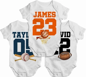 Personalized Sports Baby Onesie for Boy - 8 Designs & Colors Customized Baseball Girl Outfits Gifts Custom Sport Bodysuit Babies Newborn 6 12 18 24 Month Gift Shower C1, White