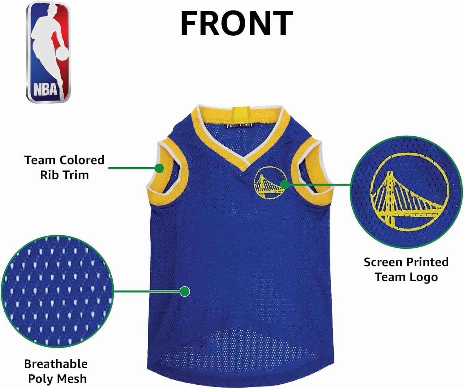 Pets First NBA GOLDEN STATE WARRIORS DOG Jersey, Medium - Tank Top Basketball Pet Jersey