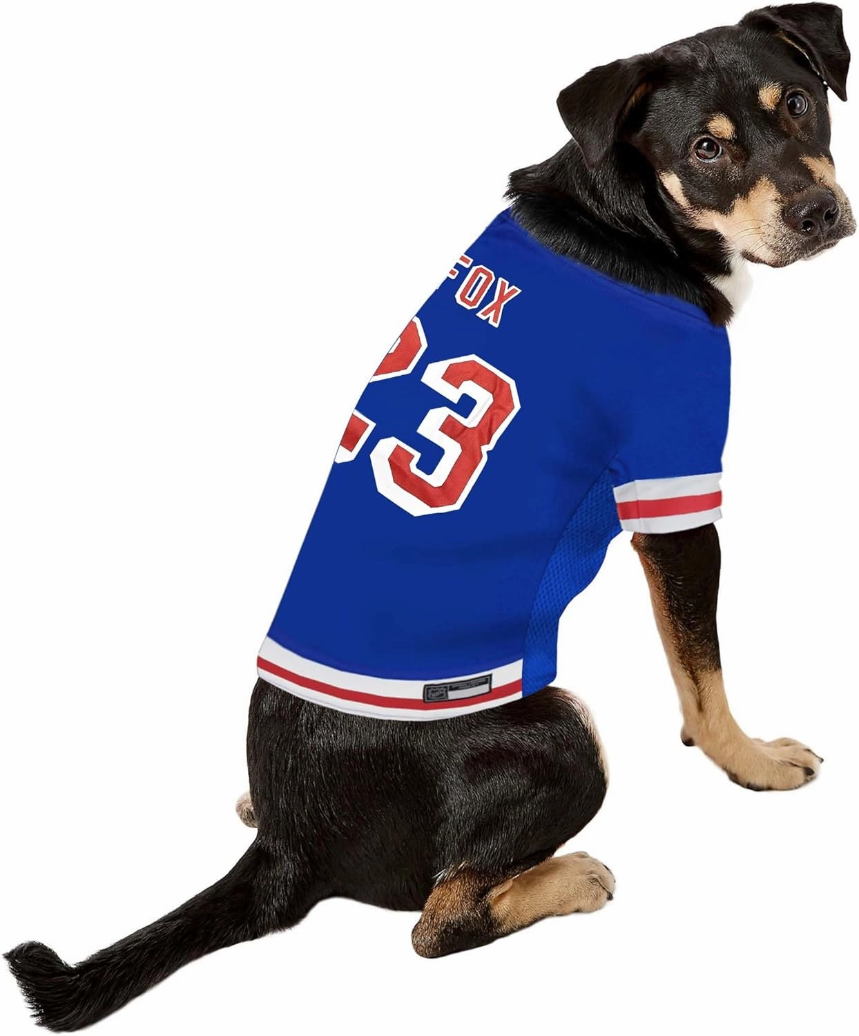 Pets First NHLPA Adam Fox Mesh Jersey for Dogs & Cats, New York Rangers Foxy-23 Dog Jersey, Size X-Large, Licensed Dog Jersey with Your Favorite Hockey Team Player