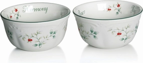 Pfaltzgraff Winterberry Round Sentiment Dessert Bowls, Set of 2, White