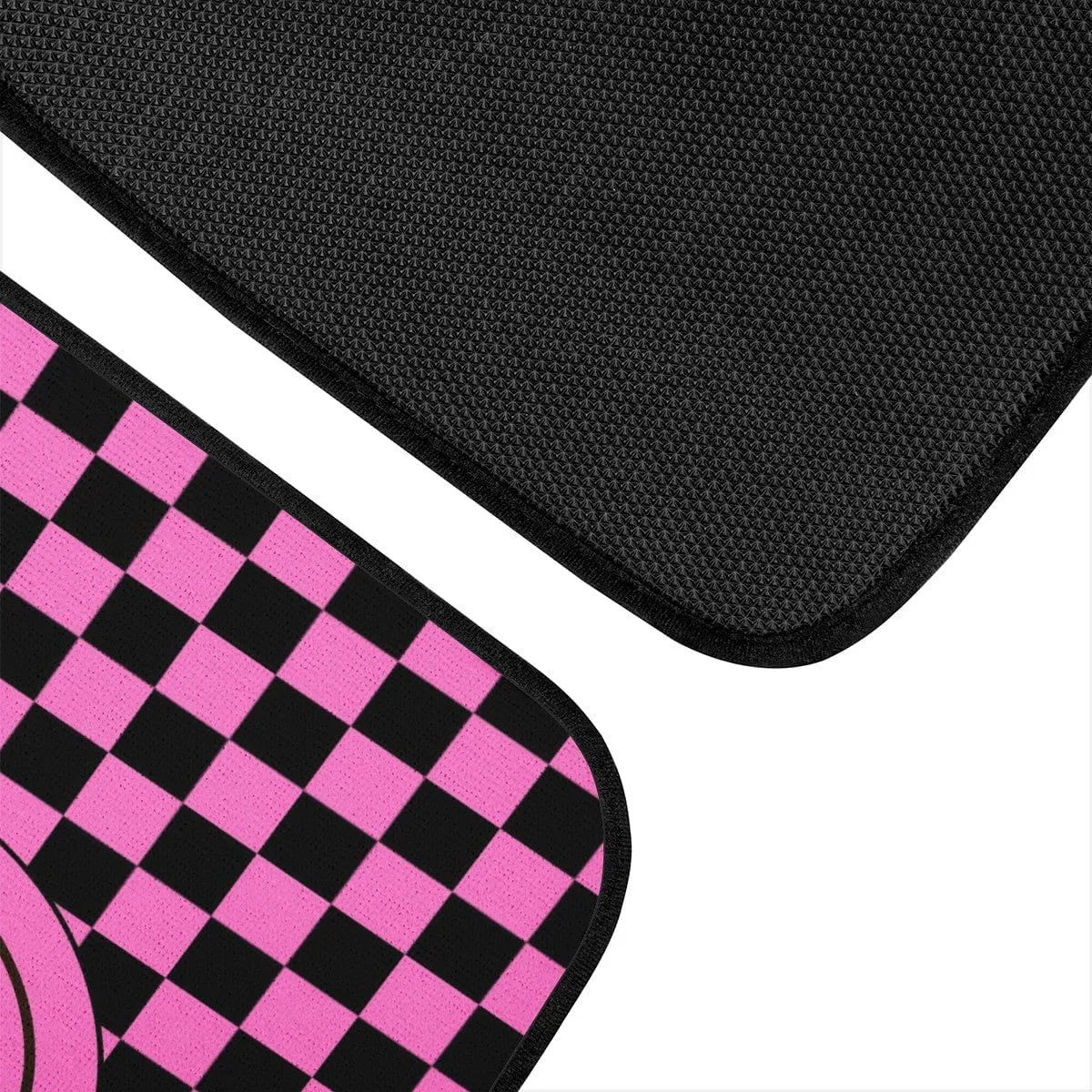 Pink Checkered Lighting Bolt Smiling Face Car Floor Mats