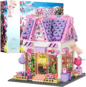 Pink Flower Shop Building Set, Cute Purple Flower House with Sunflower Daisy and Butterfly, Great Gift for Friends or Girls Age 6-12 (705 Pieces)