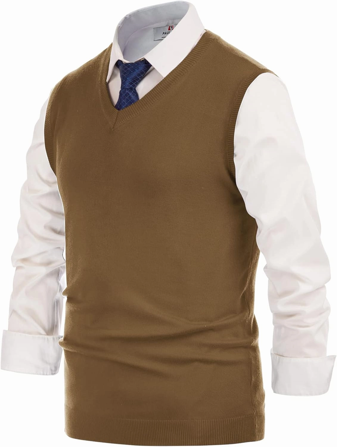 PJ PAUL JONES Mens V-Neck Knitted Sweater Vest Solid Plain Sleeveless Pullover Knitwear