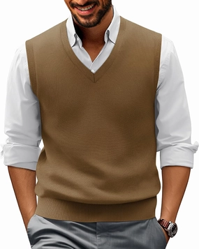 PJ PAUL JONES Mens V-Neck Knitted Sweater Vest Solid Plain Sleeveless Pullover Knitwear