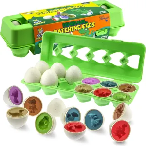 Play Brainy Dinosaur Matching Eggs for Toddlers, 12 Pc. Set, Colorful Early Learning and Educational STEM Fun Teaches Colors and Shapes, Sorting and Fine Motor Skills, Recognition, Easter Gift