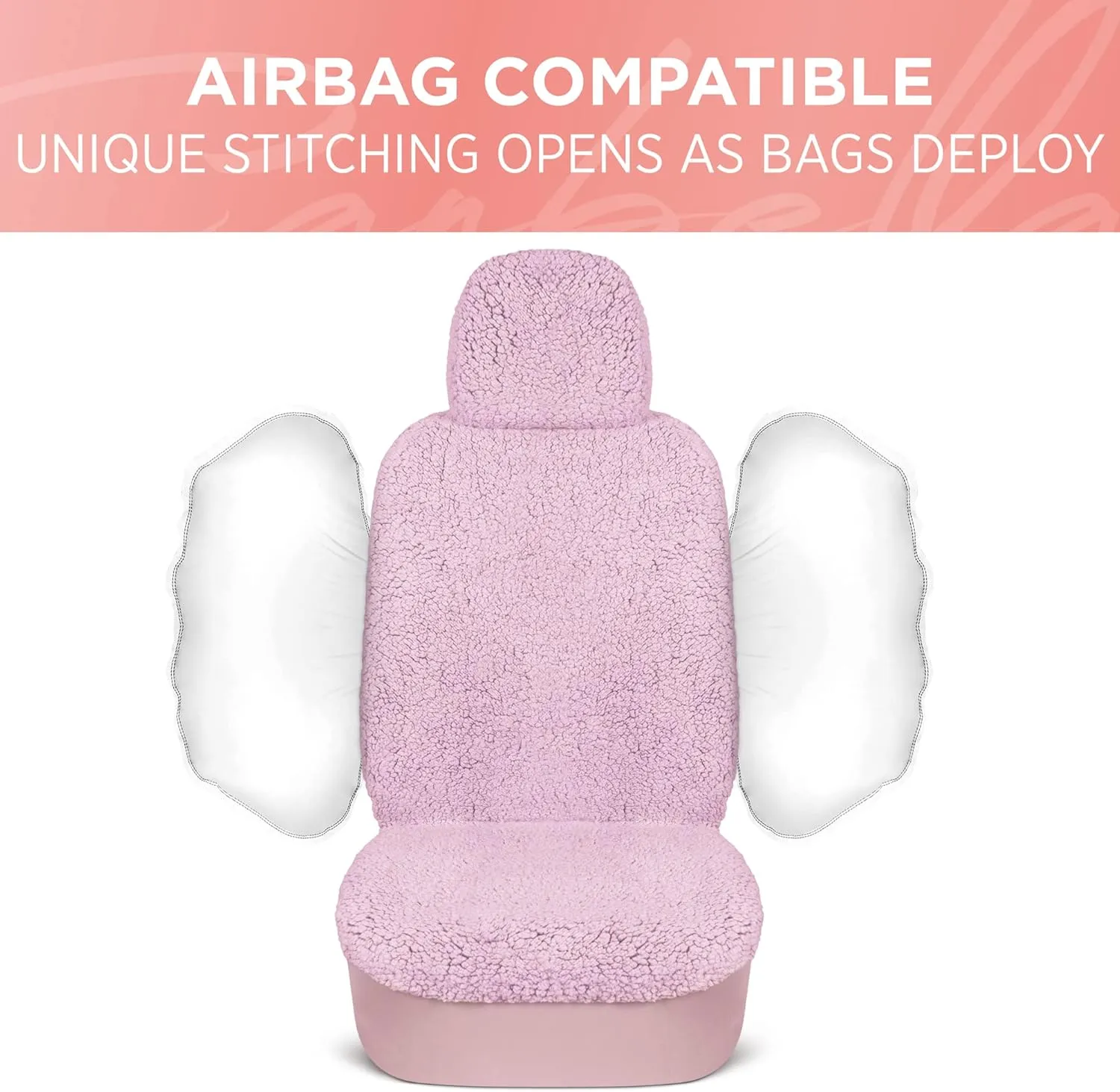 Plush Sherpa Fleece, 2 Pack Pink Seat Cover for Cars with Soft Cushioned Touch, Cute Automotive Interior Protector for Trucks Van SUV