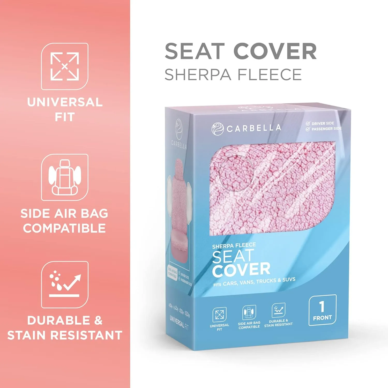 Plush Sherpa Fleece, 2 Pack Pink Seat Cover for Cars with Soft Cushioned Touch, Cute Automotive Interior Protector for Trucks Van SUV
