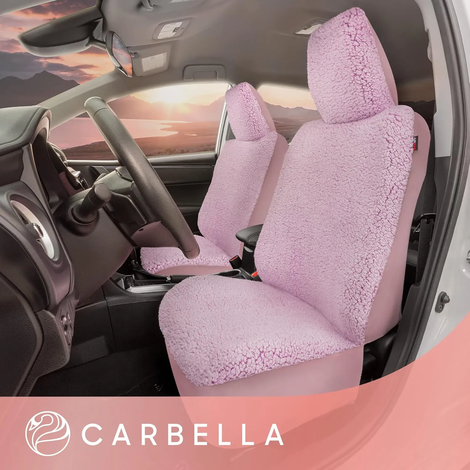 Plush Sherpa Fleece, 2 Pack Pink Seat Cover for Cars with Soft Cushioned Touch, Cute Automotive Interior Protector for Trucks Van SUV