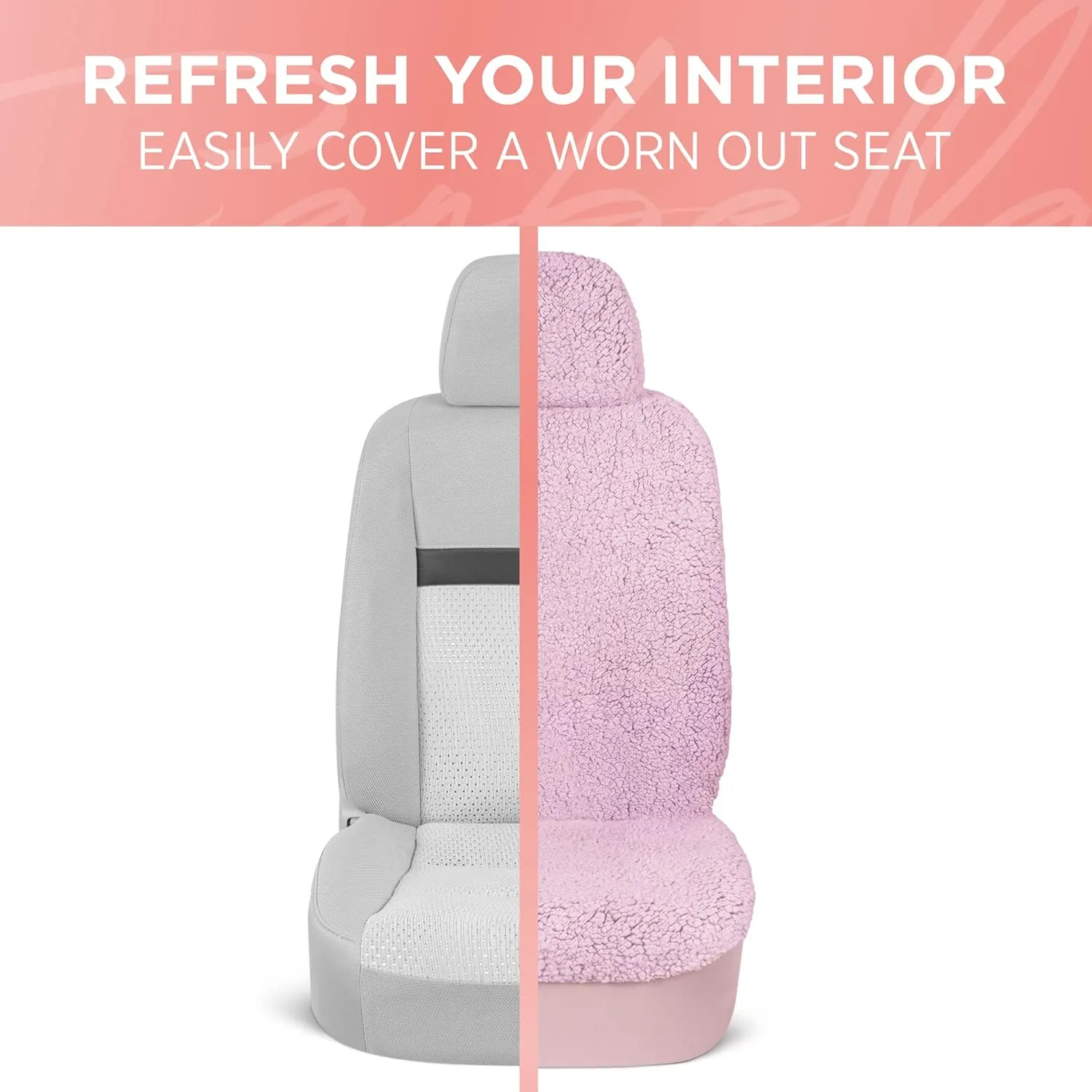Plush Sherpa Fleece, 2 Pack Pink Seat Cover for Cars with Soft Cushioned Touch, Cute Automotive Interior Protector for Trucks Van SUV