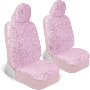 Plush Sherpa Fleece, 2 Pack Pink Seat Cover for Cars with Soft Cushioned Touch, Cute Automotive Interior Protector for Trucks Van SUV