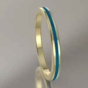 Polished Yellow Gold 2mm Stacking Ring Blue Swirl Resin